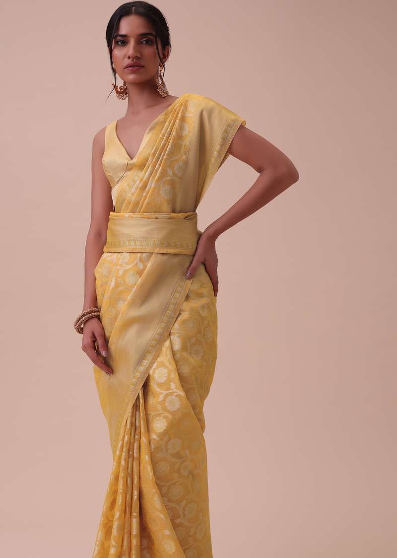 Honey Yellow Handloom Chanderi Kora Silk Saree