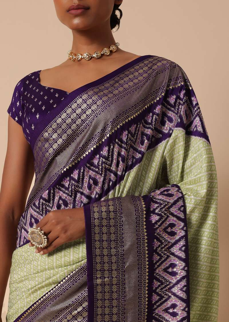  Purple Saree In Dola Silk Saree With Foil Print Pallu And Unstitched Blouse Piece